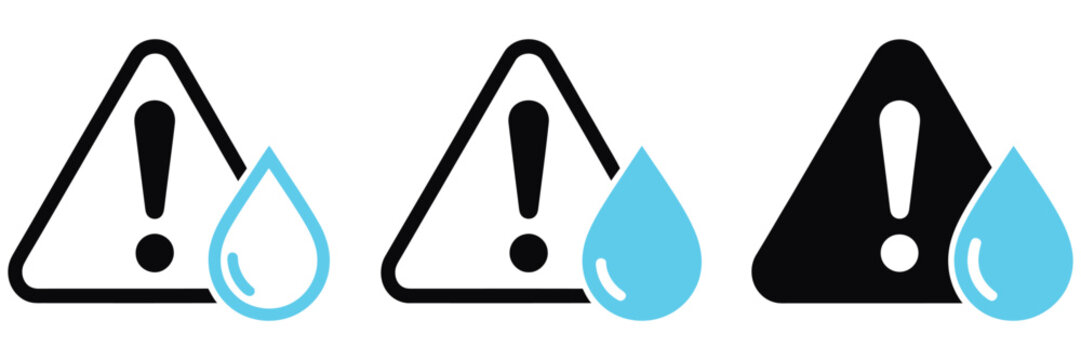 Water warning vector icon with hazard and alert symbols symbolizing unsafe water flood risk contamination and environmental safety alert concept clean modern flat vector illustration design.