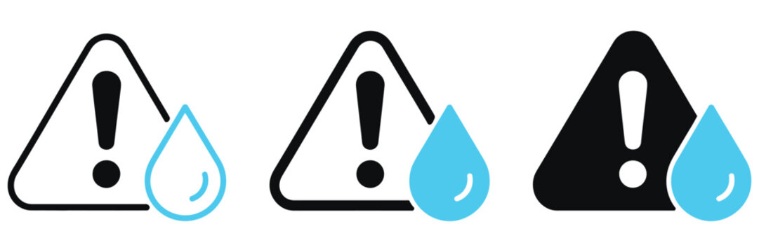 Water warning vector icon with hazard and alert symbols symbolizing unsafe water flood risk contamination and environmental safety alert concept clean modern flat vector illustration design.