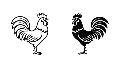 Rooster silhouette icon set for farm and agriculture branding © Echo