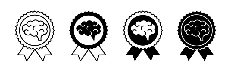 Brain badge icon collection in monochrome styles representing intelligence thinking creativity and innovation concepts © drawnbybert