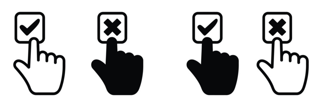 Yes or no icon set featuring multiple outline symbols representing confirmation choice approval and denial concept for decision making interface ui ux system modern flat vector illustration design.