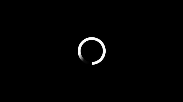 Animation of a loading spinning load wheel., hite circle on a black isolated background. waiting download symbol