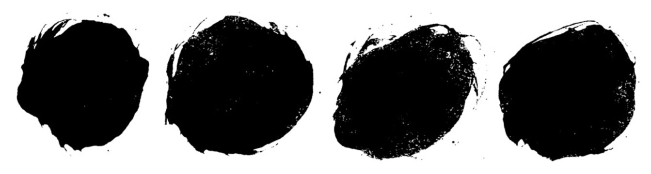Four rough black brush circles on clean white background