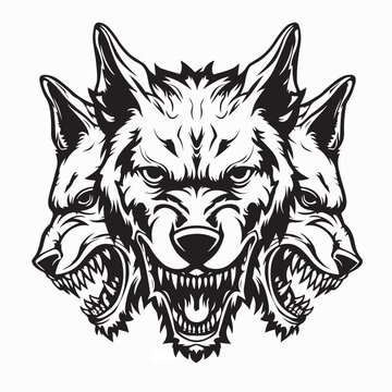 Cerberus Three Headed Hound Of Hades Black And White Vector Illustration