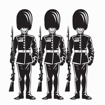 British Soldier Silhouette In Traditional Guard Uniform With Rifle Vector
