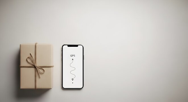 Smartphone tracks parcel on dark background.