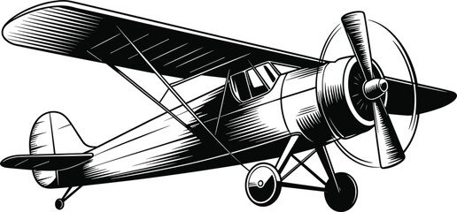 Vintage biplane propeller aircraft vector illustration, retro aviation design for posters, travel and classic flight © Moksedul