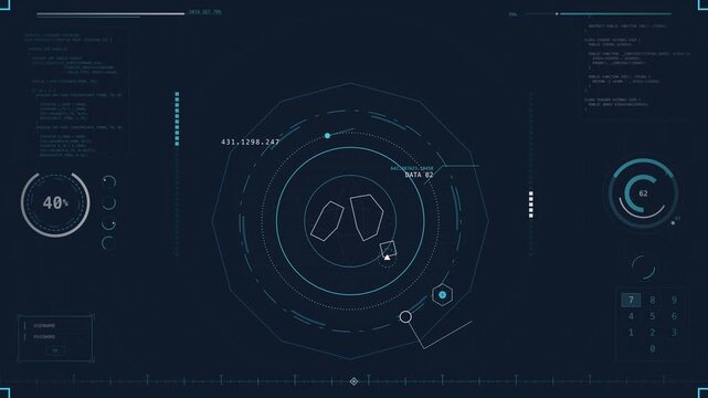 Digital Hud Interface Showing Data Processing and System Analytics
