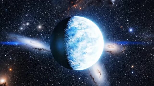 Star flying through space for scientific films with bright colors and cosmic patterns in the night sky