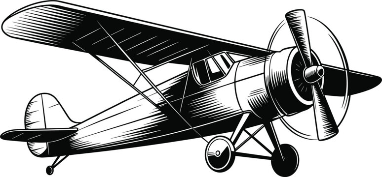 Vintage biplane propeller aircraft vector illustration, retro aviation design for posters, travel and classic flight