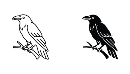 Obraz premium Crow bird perched on a branch in detailed vector illustration style for nature and wildlife graphic design projects