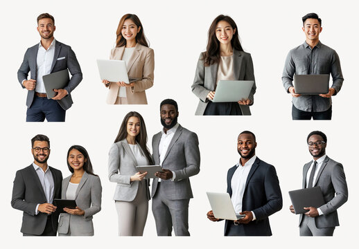 Diverse Professionals Holding Laptops Element Set
