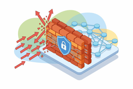 Isometric Network Security Firewall and Data Protection Concept