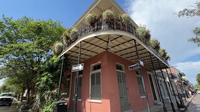 Walking tour in French Quarter, New Orleans near Bourbon Street in Louisiana