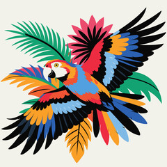 Naklejka premium Colorful Tropical Parrot in Flight Illustration