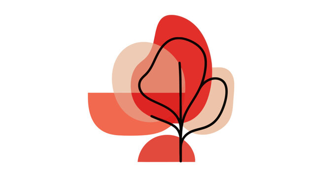 Abstract red shape with a black line design