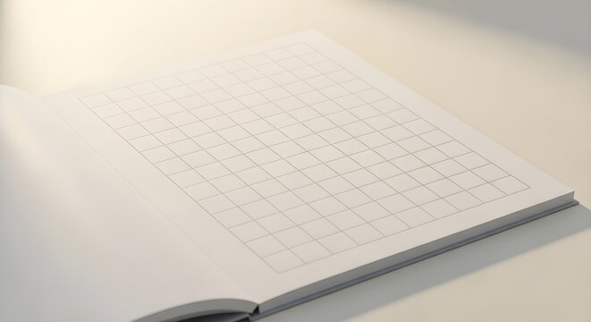 An open notebook with a grid pattern on the page