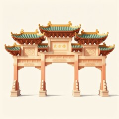 Fototapeta premium Traditional East Asian Pavilion Architecture Illustration