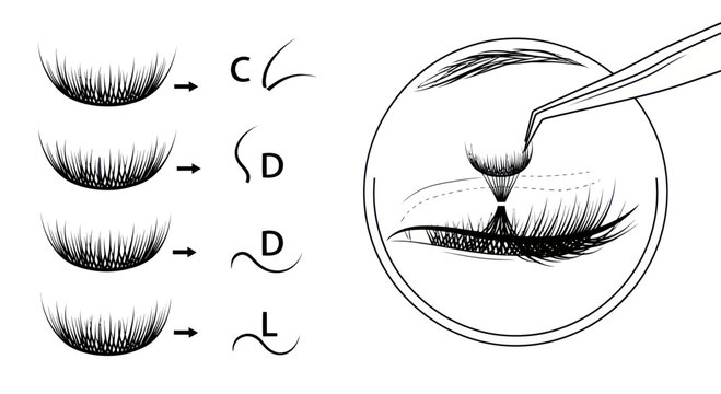 Eyelash Extension Styles and Application Guide - C, D, L Curls