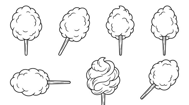 Cloud Confections: Simple Cotton Candy Line Art Illustrations