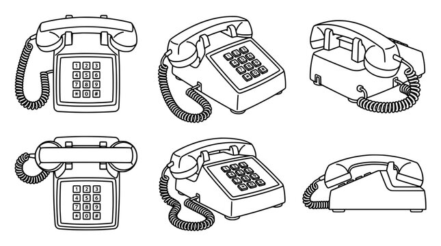 Vintage telephone line art collection in simple vector style