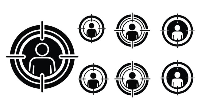 Target Audience Icons Diverse Group of People in Crosshairs for Marketing and Advertising Concept Vector Illustration, audience targeting concept showing consumer profiling data analysis precision 