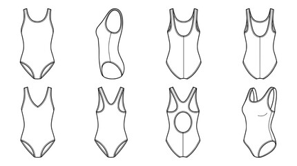 Obraz premium Stylish line art minimalist outline of swimwear variations collection.