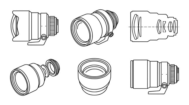 Camera Lens Line Art Vector Collection Elements Simple Design