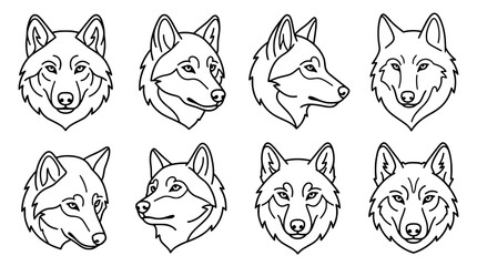 Fototapeta premium Detailed Line Art Portraits of Wolves for Nature-Inspired Designs