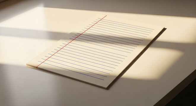 Sheet of lined paper with red margin