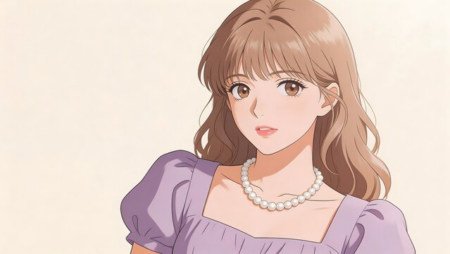 Animated young woman with pearl necklace