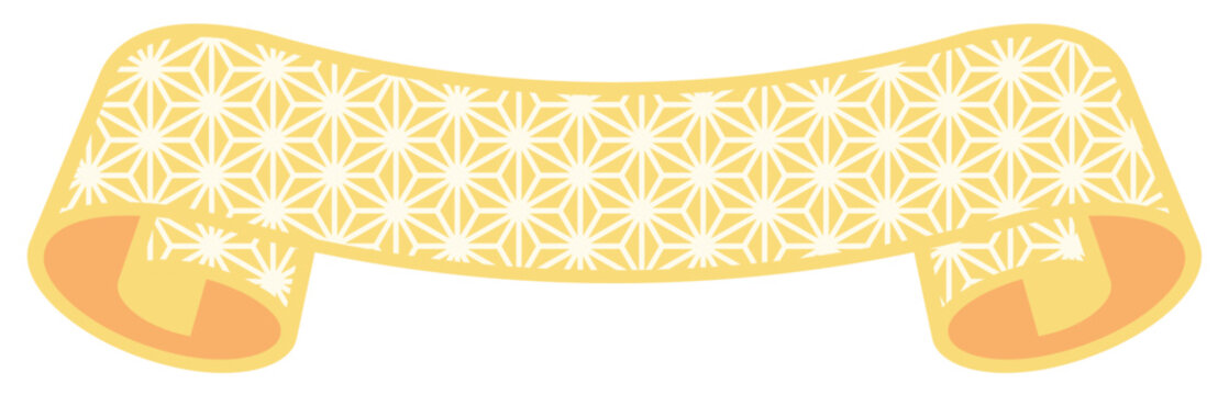 Ribbon Frame -4- yellow - Asanoha, isolated on white background