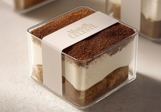 Elegant Tiramisu Dessert Packaging Mockup PSD