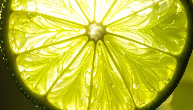 Closeup of Fresh Lemon Slice with Water Droplets.