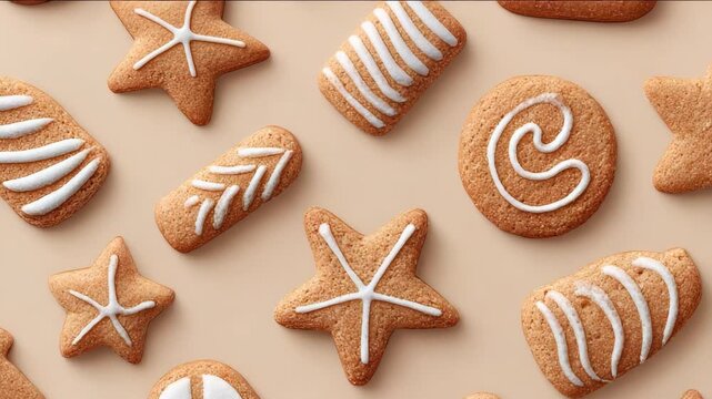Assorted Christmas sugar cookies with colorful icing on gray background sugar cookies in shapes like stars bells and candy canes decorated simply with icing holiday dessert decoration