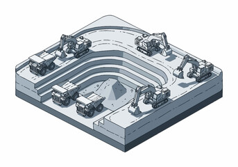 Open Pit Mine With Heavy Machinery Illustration. © Sun