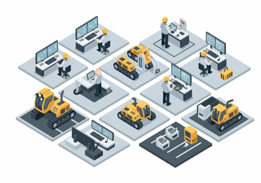 Construction Industry Technology and Automation Concept.