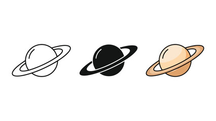 Saturn Planet Icons Set: Outline, Silhouette, and Color Vector Illustrations © Creative