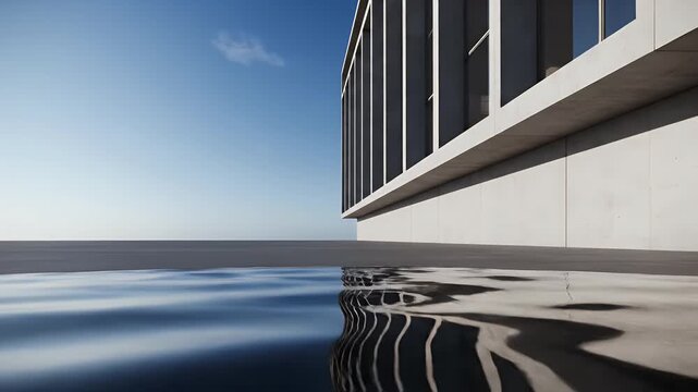Modern Architecture Reflecting in Water - Serene Urban Landscape.