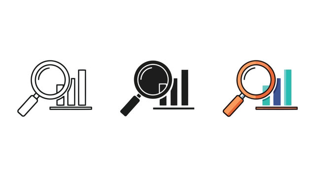 Magnifying glass over bar chart icons, data analysis and research concept, vector illustration