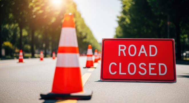 Road closure warning urgent traffic alert and construction zone safety a critical warning for drivers