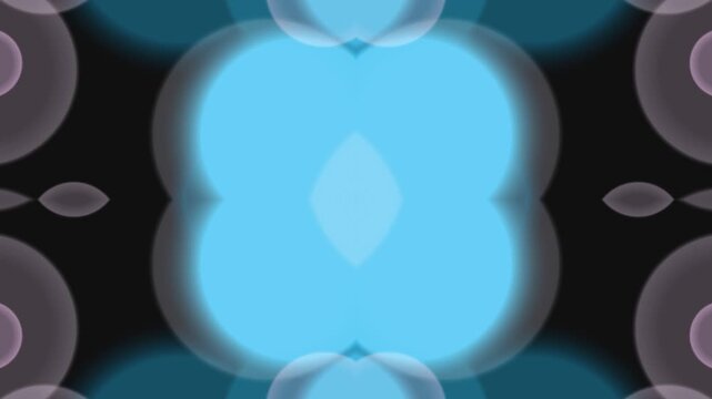 Vibrant blue shapes form a symmetrical pattern on a black background