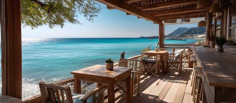 Tropical beach bar with ocean view
