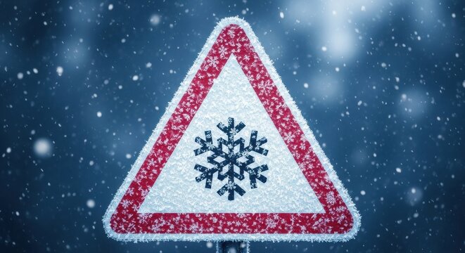 Winter driving hazard a warning sign for icy roads and dangerous conditions stay safe this season