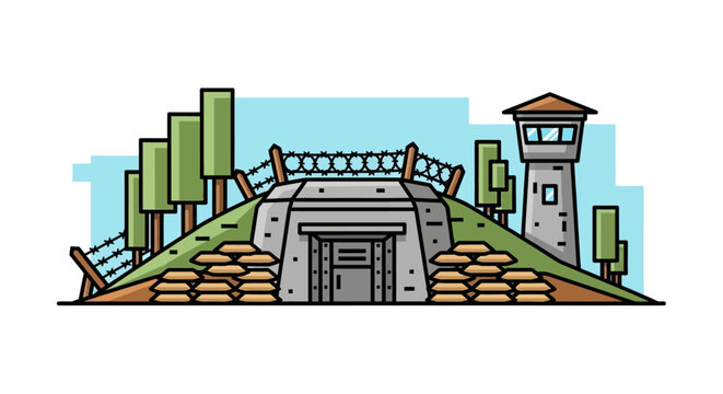 Fortress with watchtower and gate.