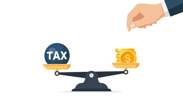 4K animation of taxes weighed against money on a balance scale, visualizing financial burden, budgeting, savings and economic decision-making for businesses and individuals facing tax choices.