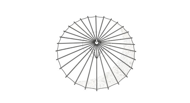 Metal wire frame parasol from above.