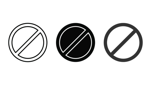 Set of three prohibition signs, including outline, filled black, and outlined dark grey, representing restriction and negation vector illustration