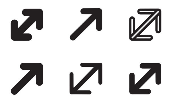 Clean diagonal resize and expand arrow icons with rounded corners for mobile application interfaces.