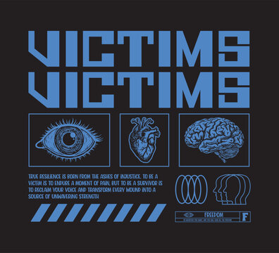 Victims typography with distorted artwork for fashion graphics, streetwear, hoodie, t-shirt prints, and more